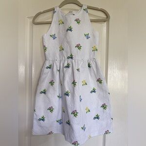 Janie and Jack Girls Size 10 White Floral Jacquard Dress Open Back Bow cotton